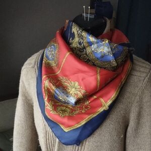 Elegant Red and Blue Silk Scarf